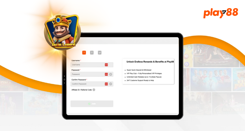 Register an account on Play88 platform with mascot Boom Legend.